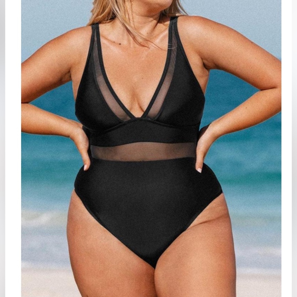 Cupshe NWT Black Mesh One Piece Swimsuit - 2X